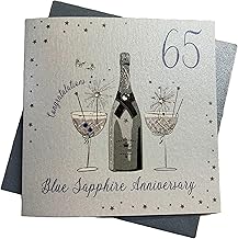 White Cotton Cards BD165C "Coupe Glass, Blue Sapphire 65 Years Happy Anniversary" Handmade 65th Anniversary Card, 16cm x 16xm