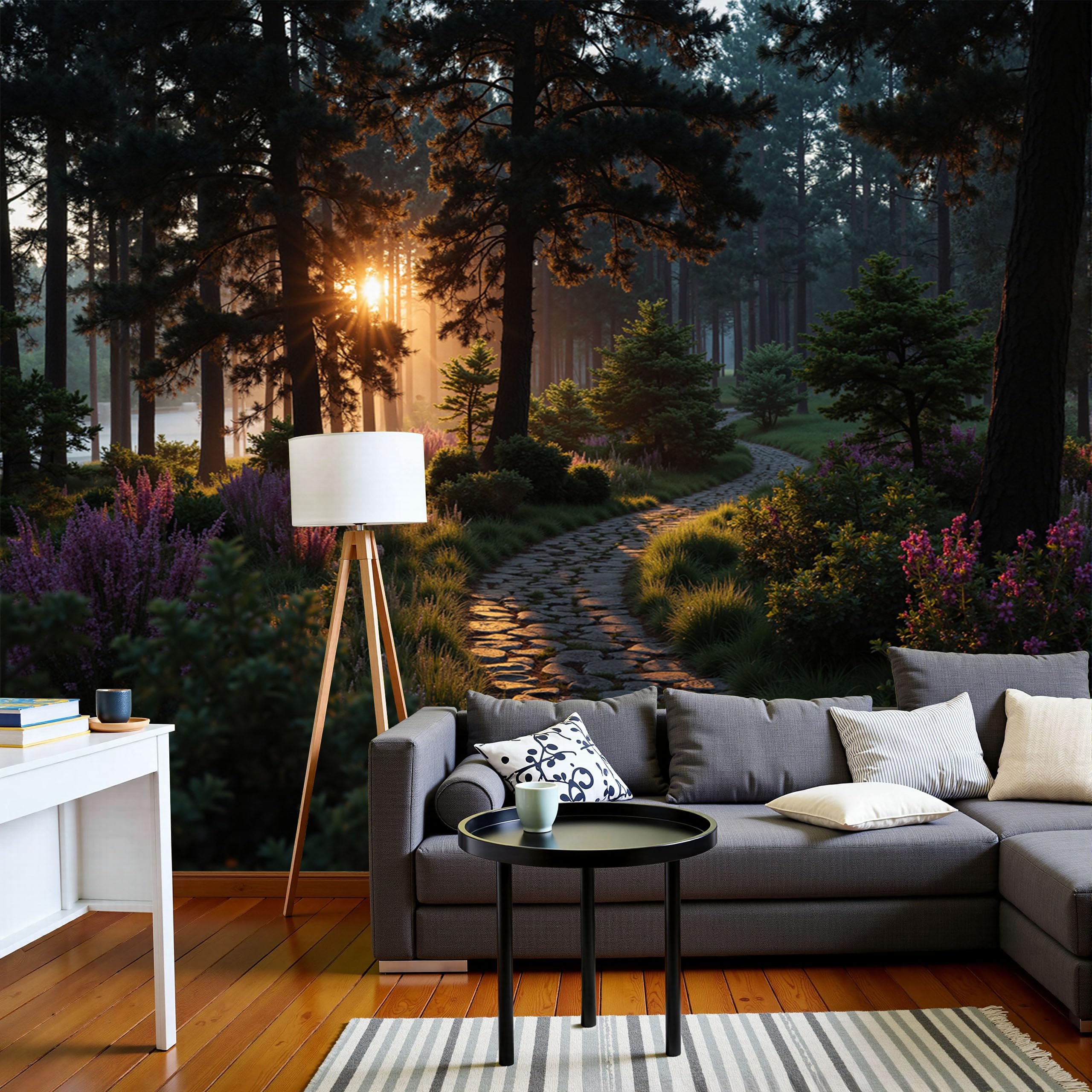 Papier peint panoramique 3D pour salon une forêt lumineuse chez soi