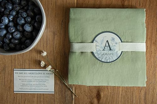 Miniatura 2 de AMAVI Servilletas de lino 100% europeas de 20 x 20 pulgadas, color verde salvia, juego de 4 servilletas perfectas para cena de verano