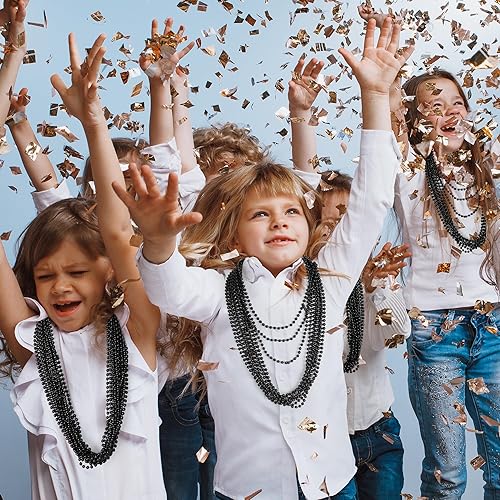 Miniatura 5 de Collar de cuentas, 100 piezas de collares de cuentas negras de Halloween, accesorios de regalo, collar de cuentas de Mardi Gras de 33 pulgadas,