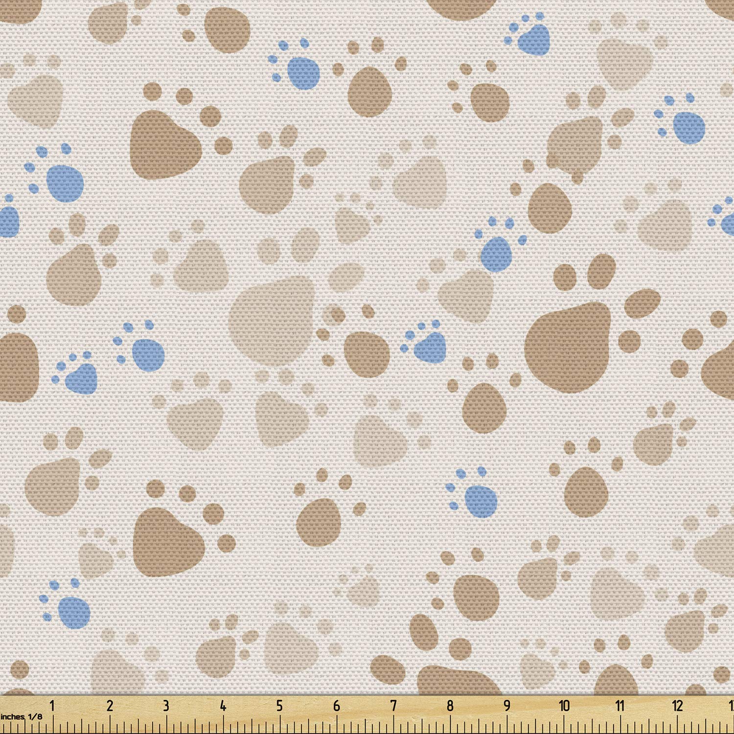 Lunarable Cream Fabric by The Yard, Pattern with Animal Footprints Paws Domestic Pets Dogs and Cats Wildlife Walk, Decorative Fabric for Upholstery and Home Accents, 1 Yard, Blue Tan