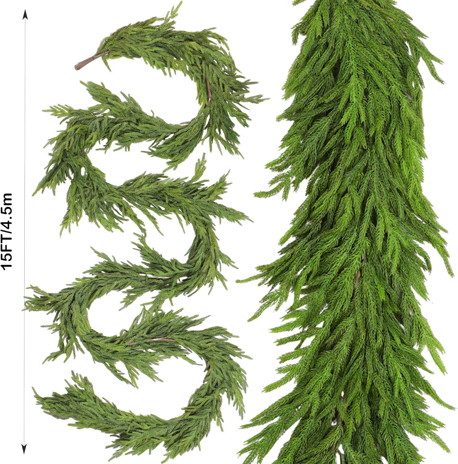 15FT Extra Full Christmas Garland Norfolk Pine Garland Realistic Artificial Christmas Greenery Garland for Mantle Stairs Railing Table Fireplace Wall Indoor Outdoor Holiday Xmas Decor Decoration - Image 3
