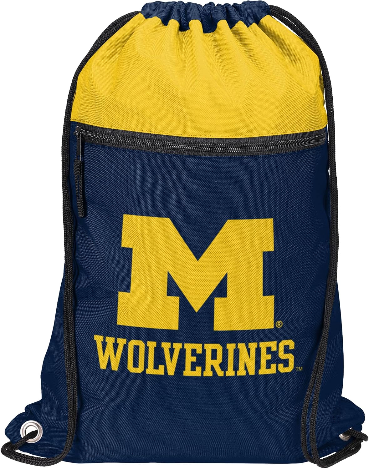 FOCO NCAA Officially Licensed Unisex Team Color Collage Primary Logo Wordmark Drawstring Backpack With Zippered Pocket - Michigan Wolverines