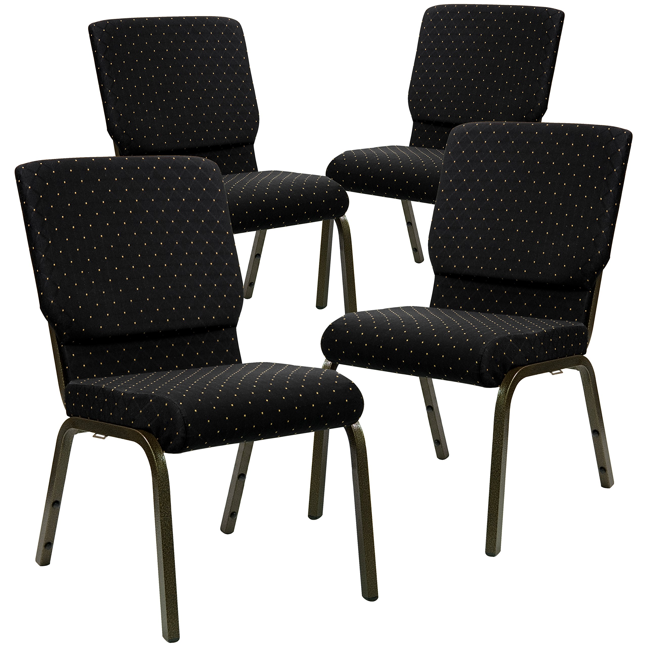 Flash Furniture 4 Pack HERCULES Series 18.5''W Stacking Church Chair in Black Dot Patterned Fabric - Gold Vein Frame