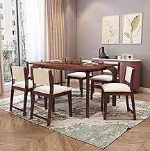 Sheesham Wood 57" Dining Table 6 Seater | Six Seater Dinning Table Set with 6 Upholstered Dining Chairs | Table Top: Premium Sheesham Wood | Chair: Curved Design | Easy Assembly, Walnut