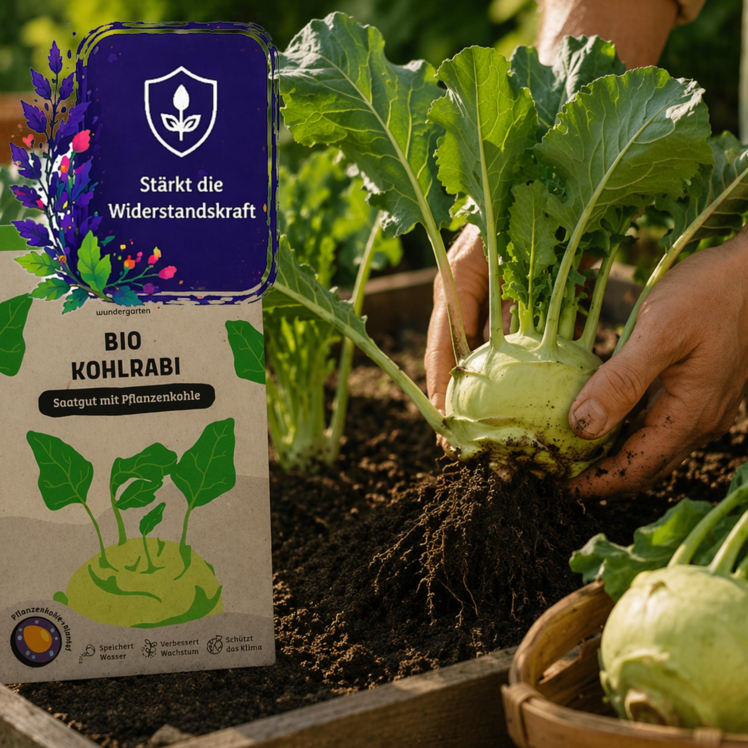 20x Bio Kohlrabi Saatgut Delikatess Weiß – Wundergarten – Mit Pflanzenkohle-Mantel – Hohe Keimrate & zarte Knollen – Gemüsesamen für Garten, Hochbeet & Balkon