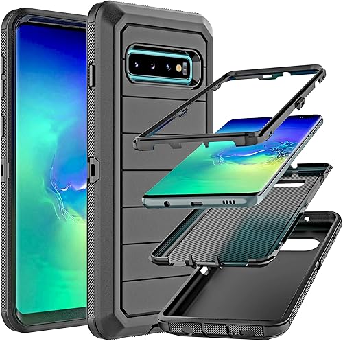 YmhxcY Funda para Galaxy S10 Plus, funda duradera de 3 capas (sin protector de pantalla), funda de goma sólida, funda transparente de prueba de 16