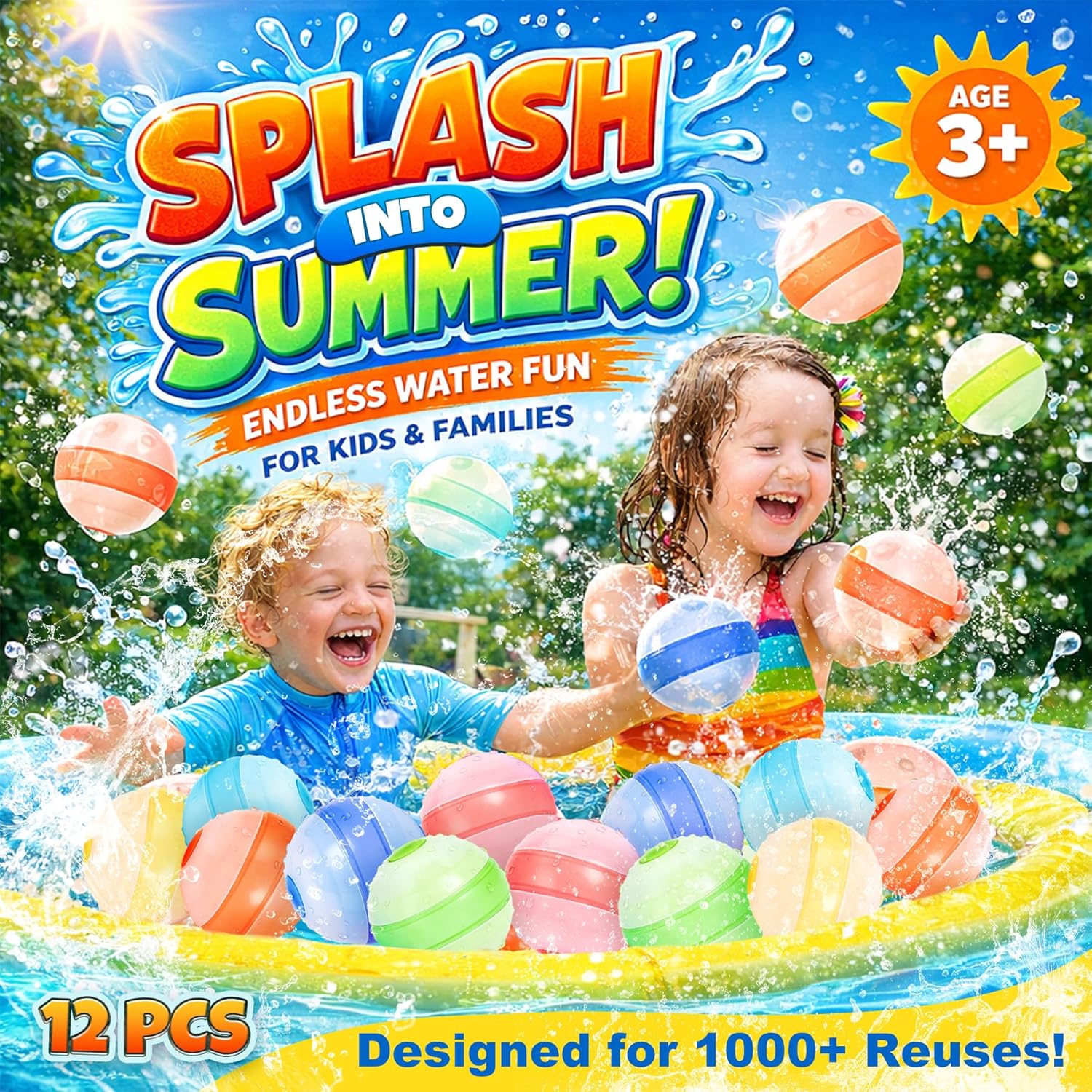 Self-Sealing Reusable Water Balloons for Kids – 18 Pack Soft Silicone Splash Balls, No Magnets, Quick-Fill Outdoor Water Battle Toys for Toddlers Boys Girls Ages 3+ (Reusable Water Balloons-18 Packs)