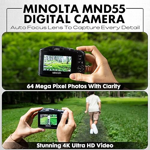Miniatura 3 de Minolta Cámara digital de 64 MP – Video 4K Ultra HD a 60 FPS, zoom digital de 16x, WiFi, sensor CMOS, pantalla LCD de 3 pulgadas, exposición