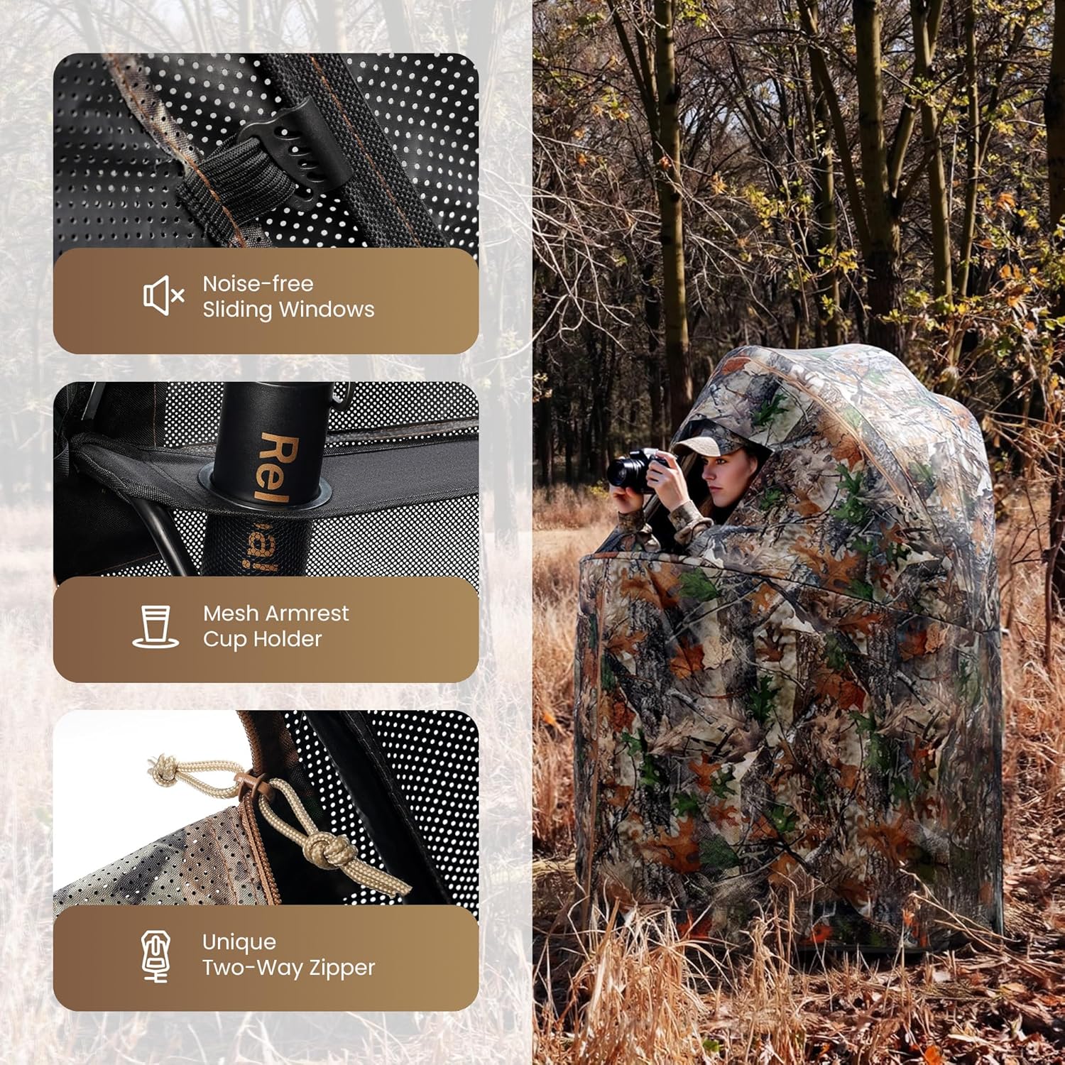 Lenotos Pop-Up Hunting Ground Blind with 270° See Through, Lightweight 1-2 Person Hunting Blind with Carrying Bag, 4-Panel Spring Steel, for Deer, Turkey Duck Hunting, Bow Hunting
