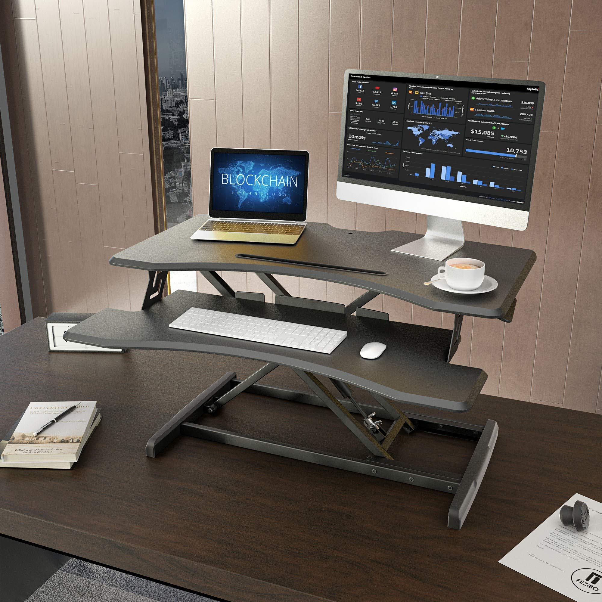 FEZIBO Standing Desk Converter Stand up Desk Riser, 34 inches Height