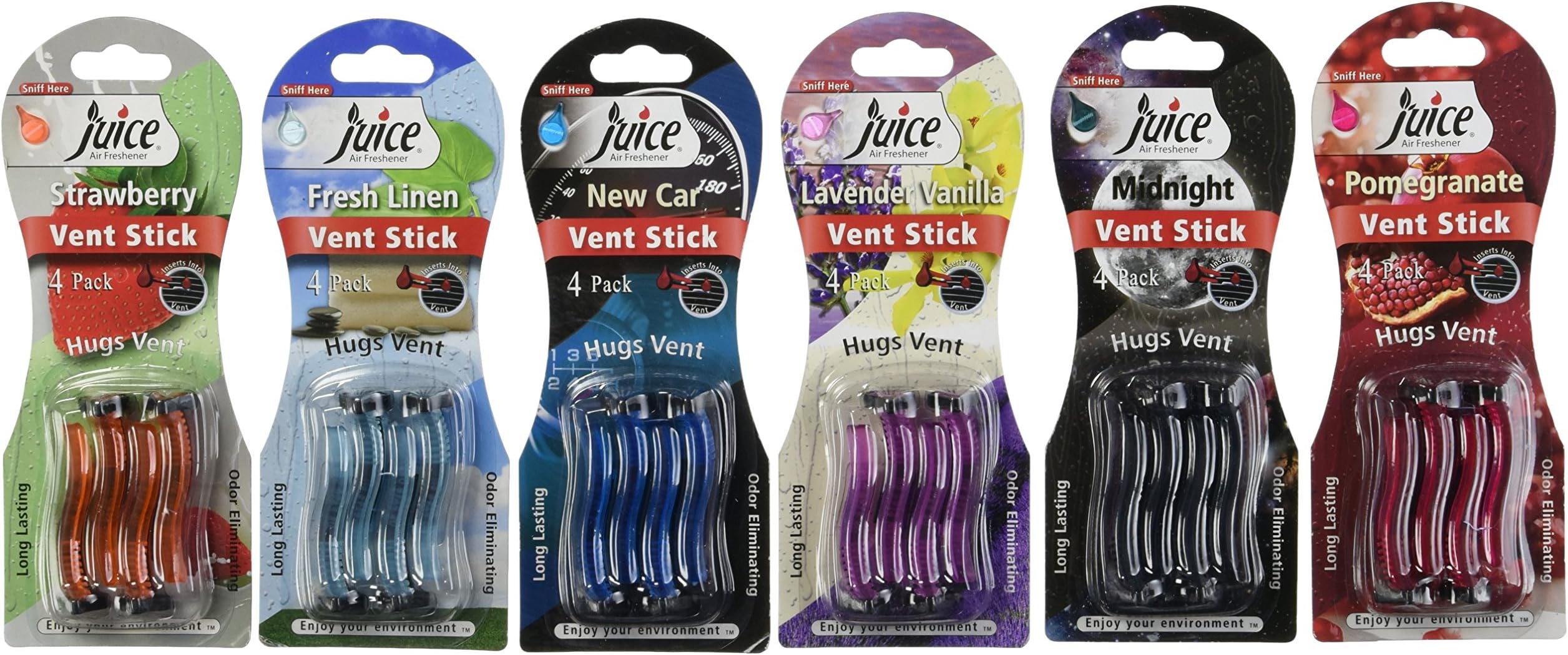 Six Pack (24pc) Air Freshener - Assorted Juice Vent Sticks - Zeeray