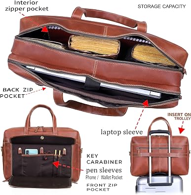 Full Grain italian Leather Briefcase for Men Top Choice Gifts Handcrafted Laptop Bag with Multiple Compartments