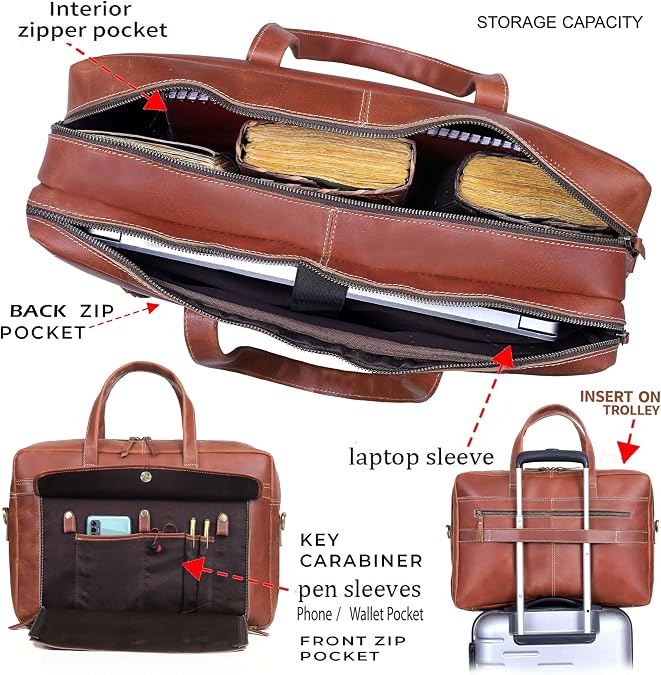 Full Grain italian Leather Briefcase for Men Top Choice Gifts Handcrafted Laptop Bag with Multiple Compartments