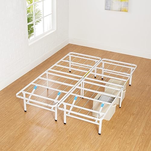 Miniatura 2 de Amazon Basics Base de cama de plataforma matrimonial, metal plegable, instalación sin herramientas, 14 pulgadas de alto, color blanco