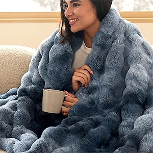 Bedsure GentleSoft Fluffy Faux Fur Throw Blanket, Fuzzy Soft Bubble Blanket for Couch, Faux Fur Decor for Home Bedroom Living Room, Thick Warm Furry Cozy Gifts for Women, Tie-dye Blue, 50x60 Inch