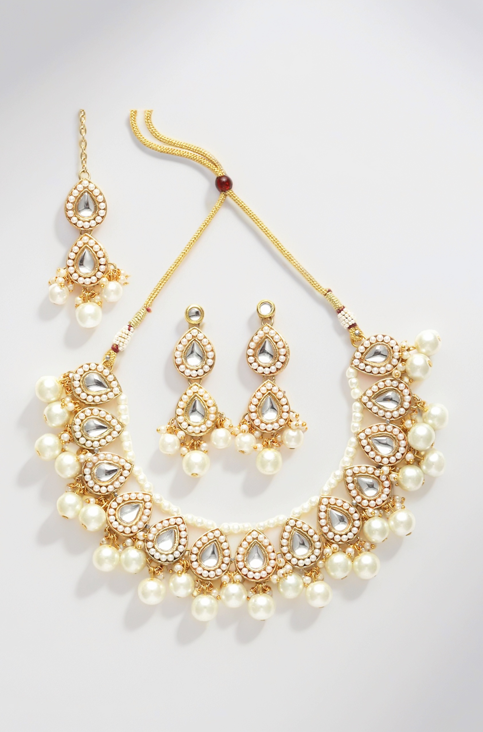 Gold Plated Pearl and Drop Kundan Studded Choker Necklace Setfor Women