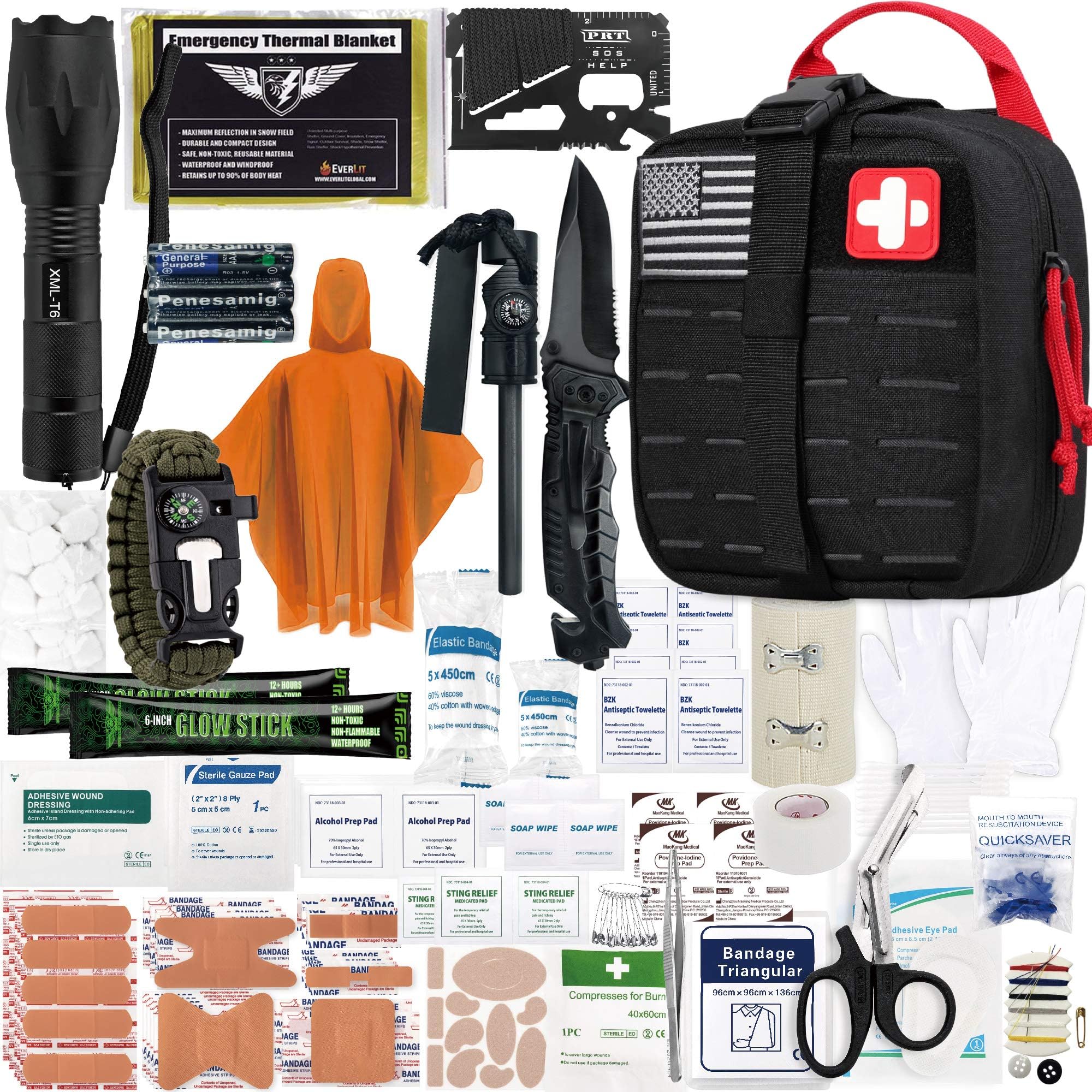 Survival Upgraded Survival First Aid Kit Emergency Gear Trauma Kit with 1000D Nylon Laser Cut Tactical EMT Pouch for Outdoor, Camping, Hunting, Hiking, Earthquake, Home, Office