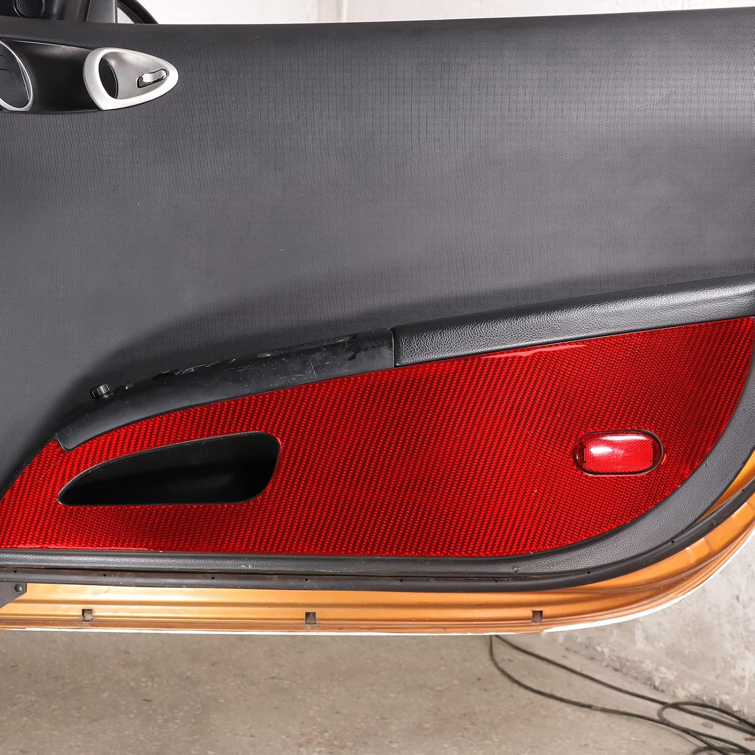 For Nissan 350Z 2003 2004 2005 2006 Soft Carbon Fiber 3D Sticker Car Door Anti Kick Panel,Inner Door Anti Kick Decorative Bezel Panel Protection Accessories,Interior Car Accessories (Red Carbon Fiber)