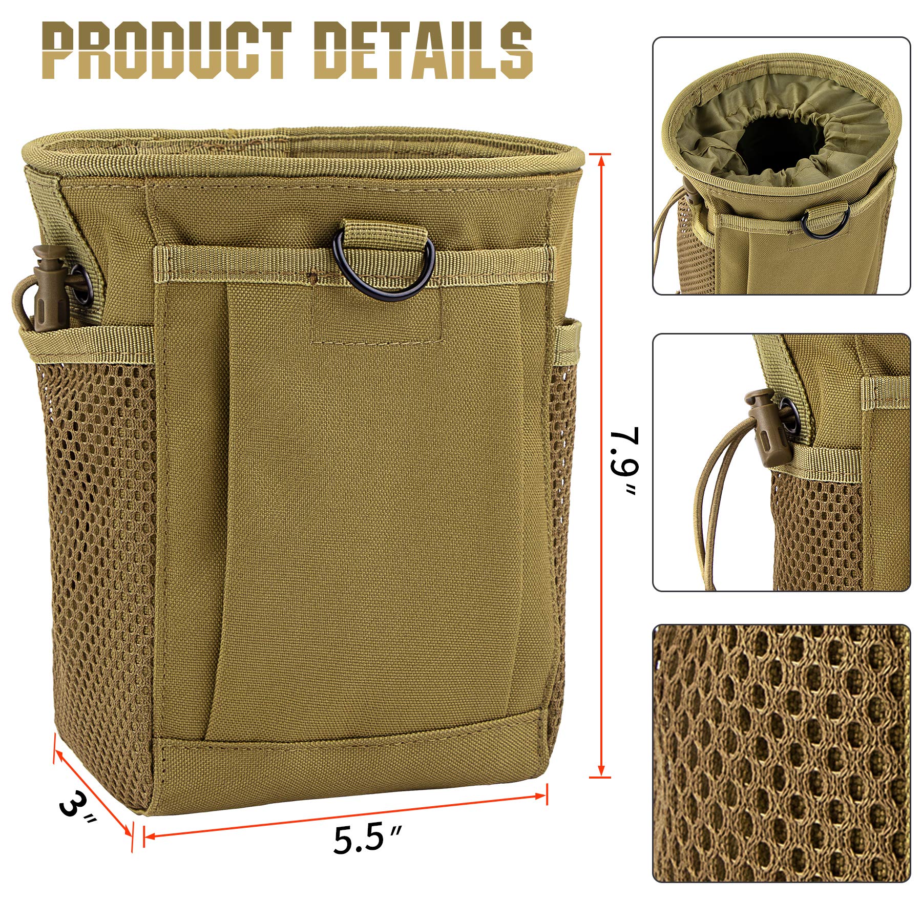 IronSeals Tactical Molle Drawstring Magazine Dump Pouch Ammo Pouch Utility Belt Hip Waist Bag for Outdoor Supplies