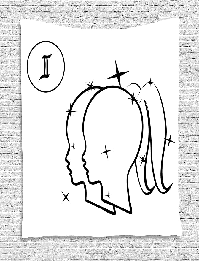 Ambesonne Zodiac Gemini Tapestry, Mystical Sign with Women Portrait Outlines with Stars Sisters of Zodiac, Wall Hanging for Bedroom Living Room Dorm Decor, 40