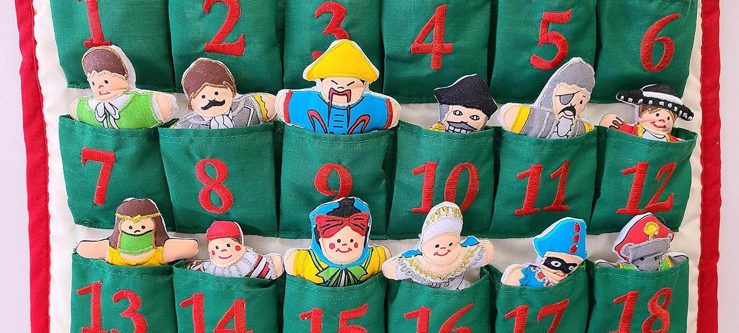 Nutcracker Advent Calendar by Pockets of Learning | Interactive Christmas Holiday Décor | Embroidered Seasonal Soft Fabric Cloth Wall Hanging Countdown Decor