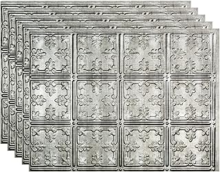 FASÄDE Traditional Style/Pattern 10 Decorative Vinyl 18in x 24in Backsplash Panel in Crosshatch Silver (5 Pack)