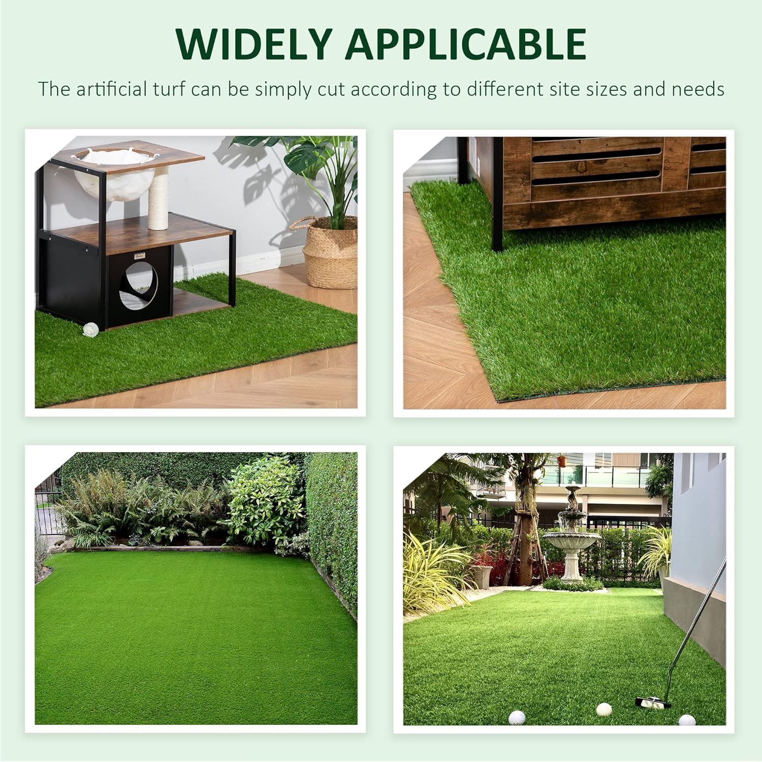 Outsunny 1Pc 3' x 10' Outdoor Artificial Grass Turf Carpet with Drain Hole and Rubber Backing