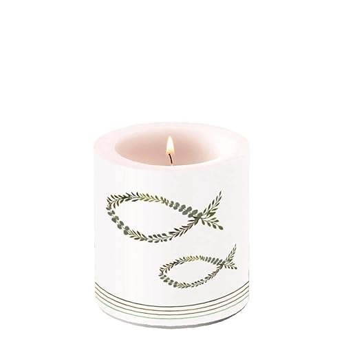 Bougie muette en forme de poisson Botanique Eucalyptus en blanc et vert Décoration de table Communion confirmation baptême garçon et fille Décoration de fête ecclésiale