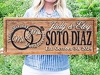 Vista 4 de Señal de Sr. y Sra. Regalo de boda de madera Regalo de despedida de soltera de madera Señal personalizada de compromiso Decoración