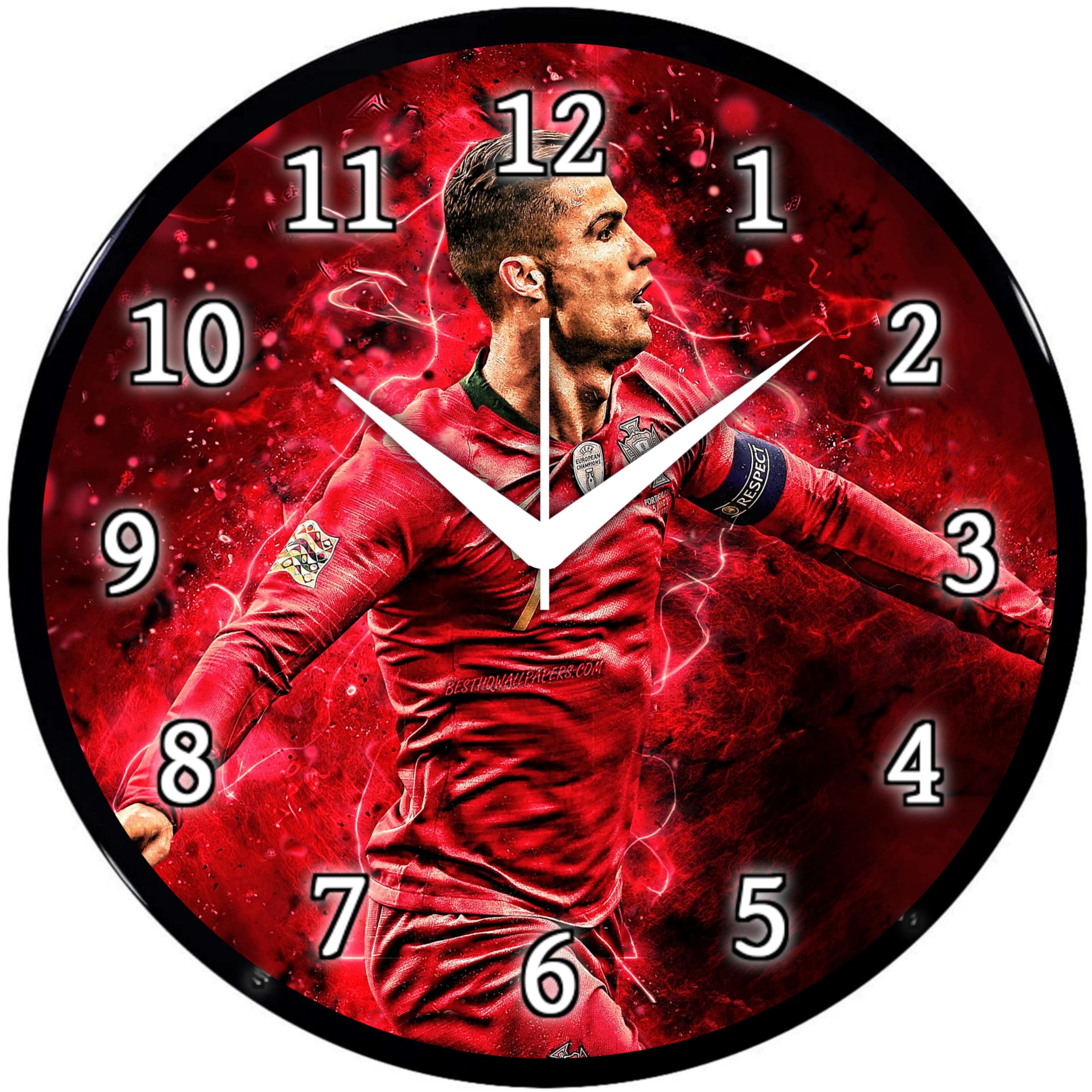 Babawill Cristiano Ronaldo Wall Clock – Football Star Theme Round Analog Clock for Bedroom, Living Room & Sports Lovers Décor (26 x 26 x 6 cm)
