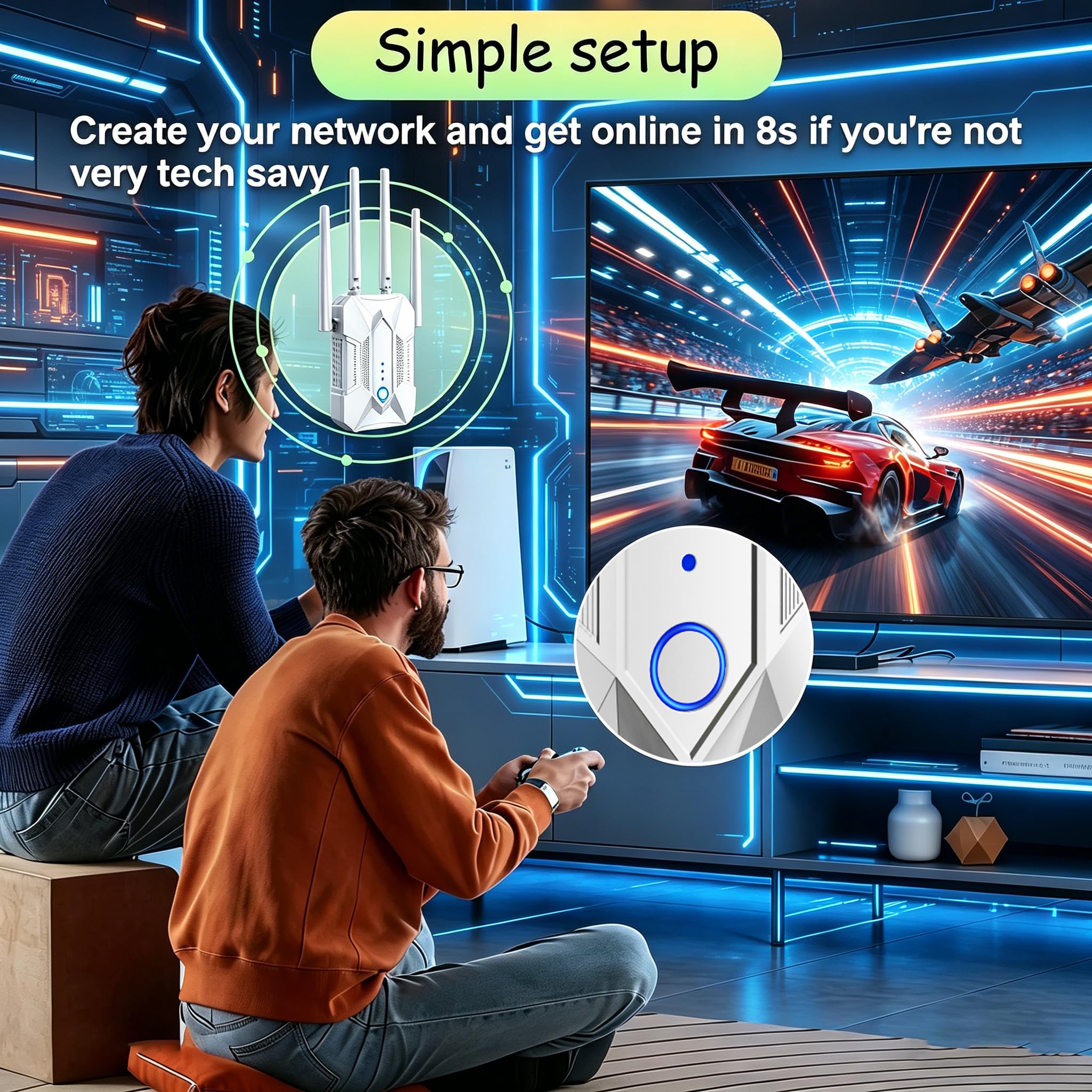 Photo 1 of 1200M WiFi Extender Signal Booster for Home: 5G/2.4G Internet Repeater Range Covers Up to 12980 Sq.ft and 108+ Devices (White)