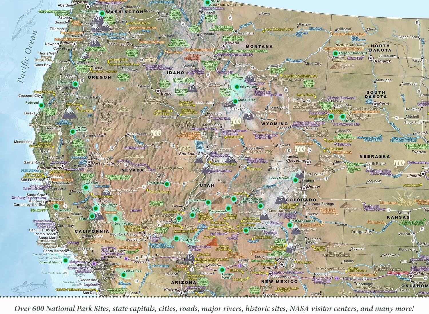 National Parks Map Poster - Lite Terrain Edition (24x16 inches)