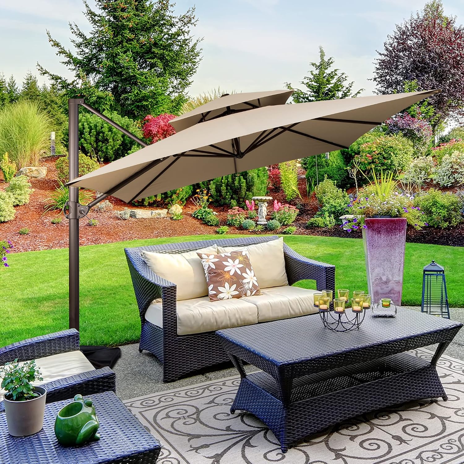 Abba Patio 9 x 12 ft Extra Wide Rectangular Cantilever Umbrella with Easy Tilt & Cross Base for Garden, Backyard, Pool and Deck, Beige