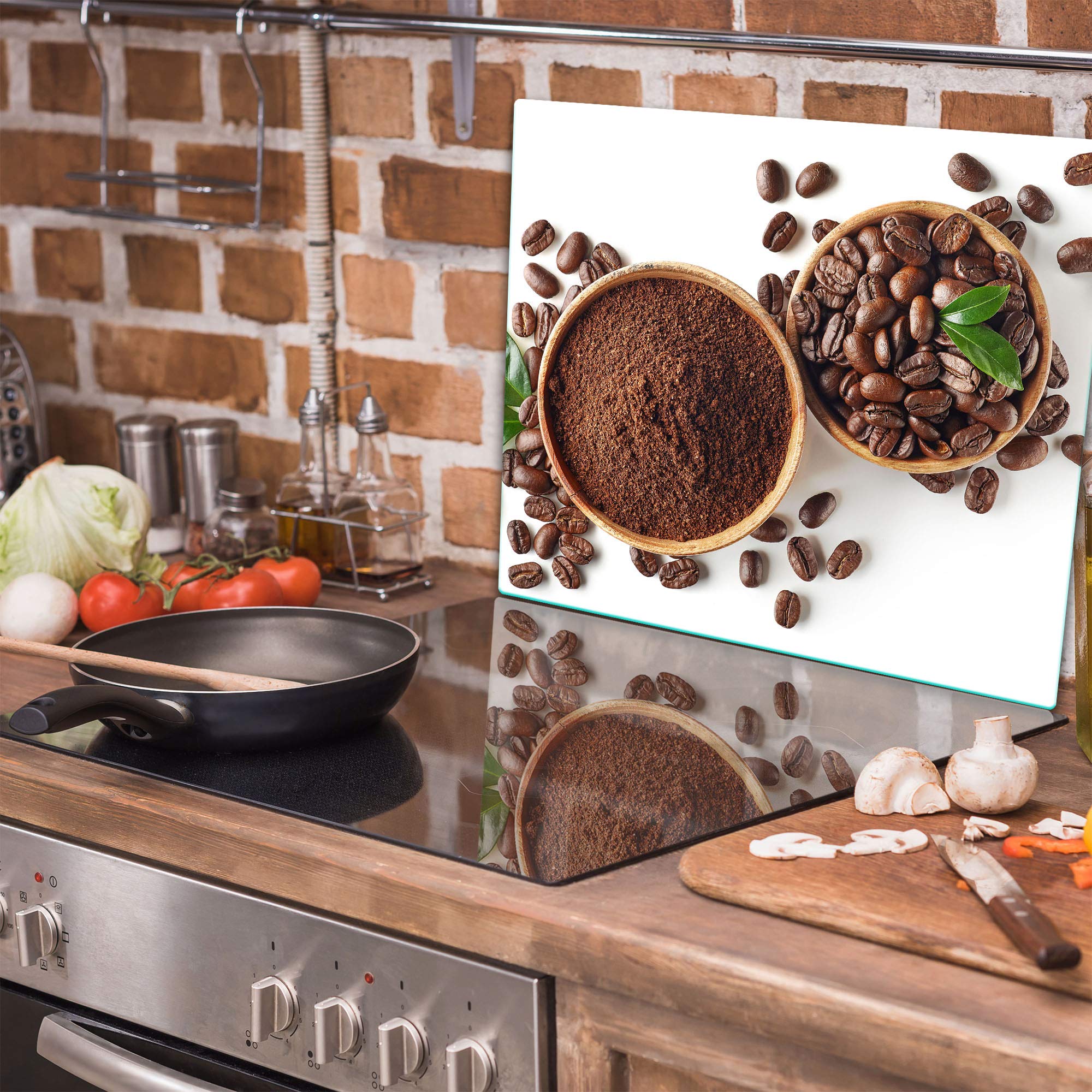 TMK Piastra Coprifornelli In Vetro Temperato 60x52 Cm - Paraschizzi E Tagliere Decorativo Per Piani A Induzione Ed Elettrici, Motivo Città Bianco