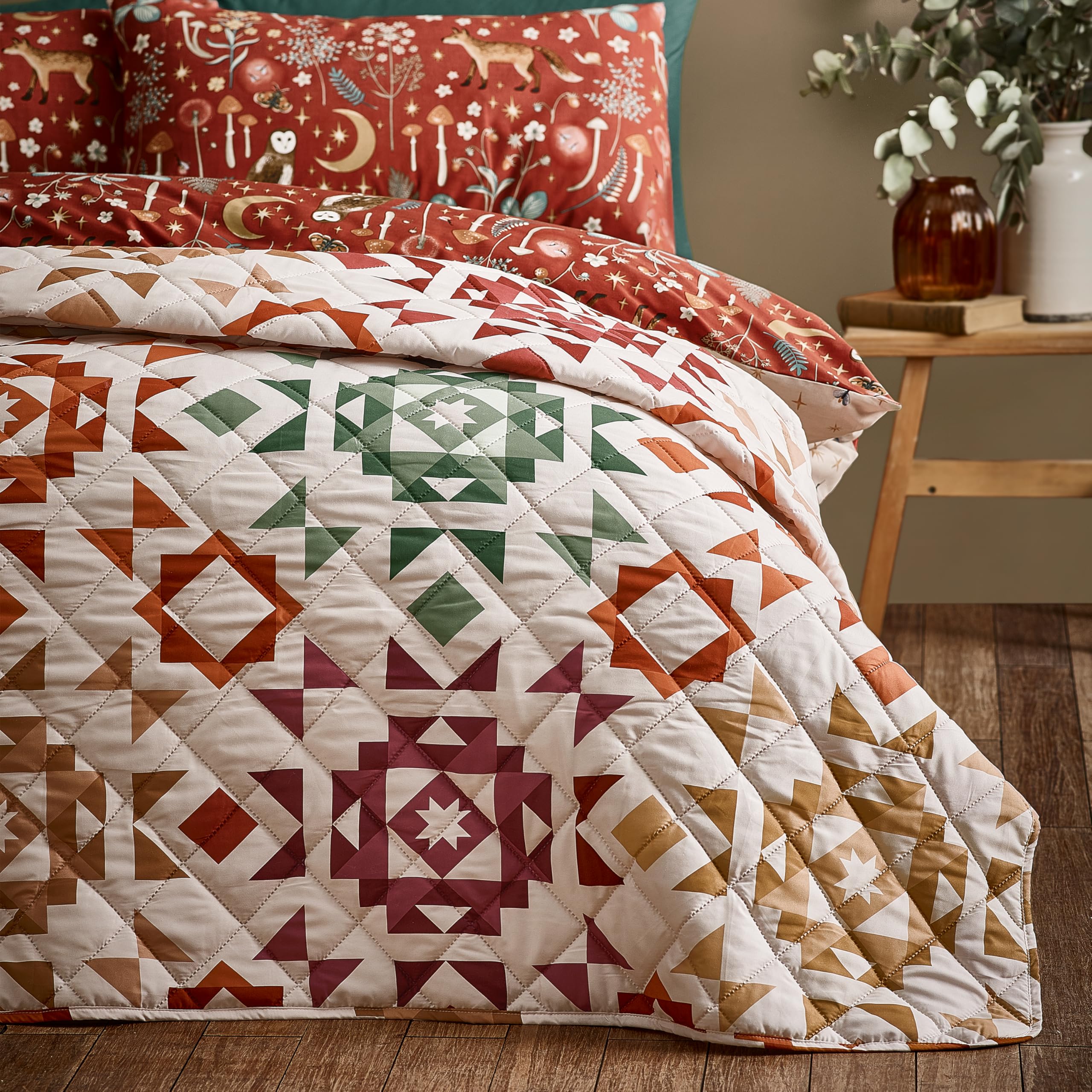 Rackhams Autumn Patchwork Geo Quilted Bedspread Natural - Natural - 220 X 230 Cm
