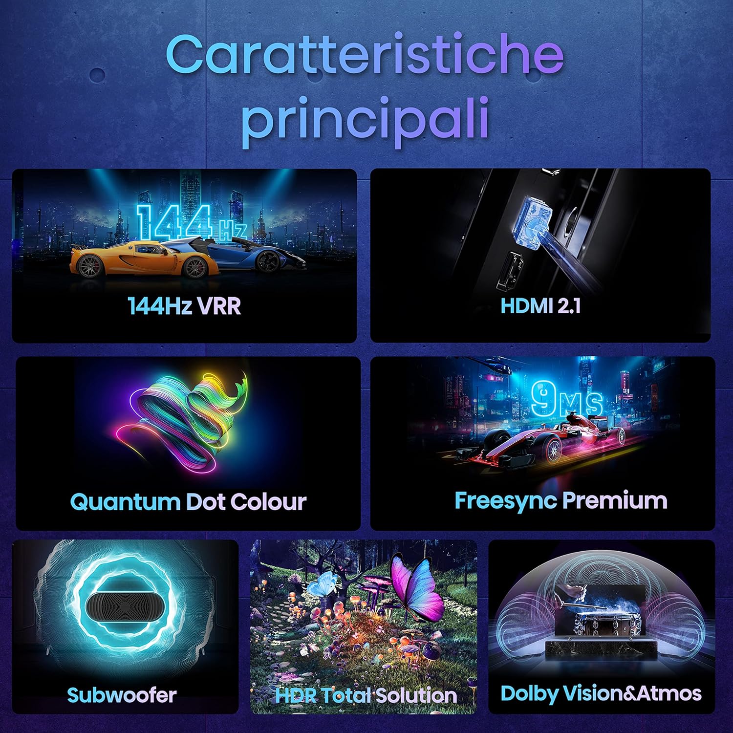 Hisense 55 QLED 4K 2024 55E77KQ PRO, Smart TV VIDAA U7, Dolby Vision IQ, HDR 10+ Adaptive, 144Hz Game Mode PRO, Alexa Built-in, VIDAA Voice, Tuner DVB-T2/S2 HEVC 10, lativù 4K