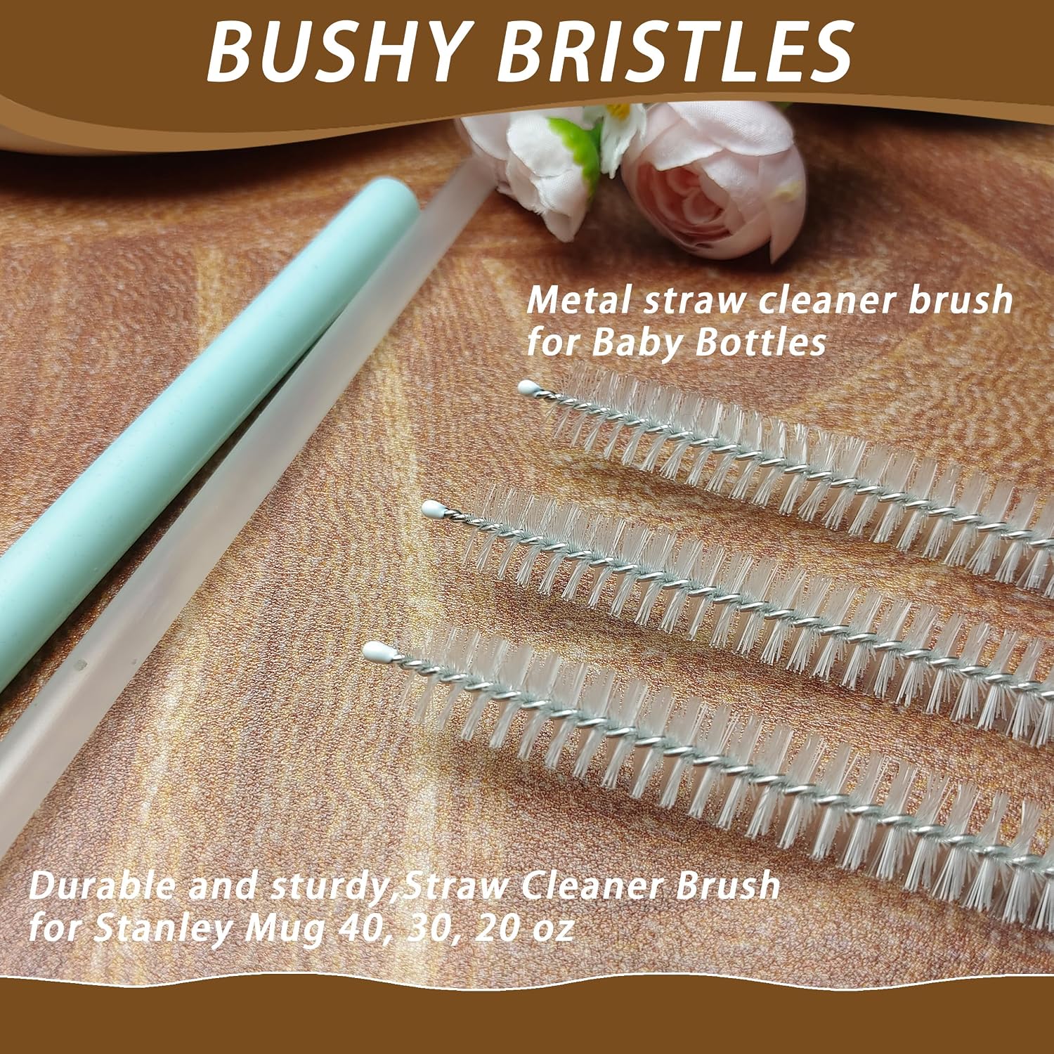 Straw Cleaner for Baby Bottles,Stanley Straw Cleaner Brush for 20/30/40oz Stanley Mugs,Straw Cleaner Brush with Bushy Bristles,Straw Brush Cleaner for Various Straws and Hummingbird Feeders(3 Pack).