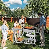 Vista 6 de JY QAQA Mesa de parrilla para Weber 22" y 18" Original Kettle, carrito de soporte para Jumbo Joe, Master-Touch, parrillas de carbón Performer