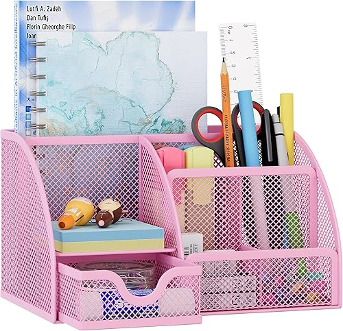 Miniatura 12 de EasyPAG Organizador de escritorio de malla con cajón multifuncional para bolígrafos, organizador de papelería para suministros escolares de oficina,