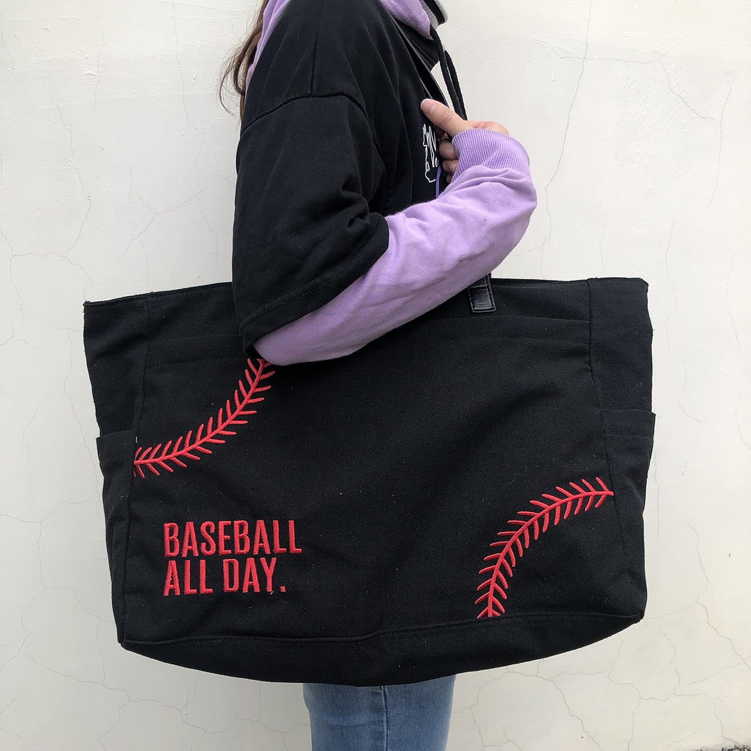 Gabigaba Woman Baseball Tote Handbag Large Oversize Casual Canvas Sports Mom Beach Travel Bag - Image 2
