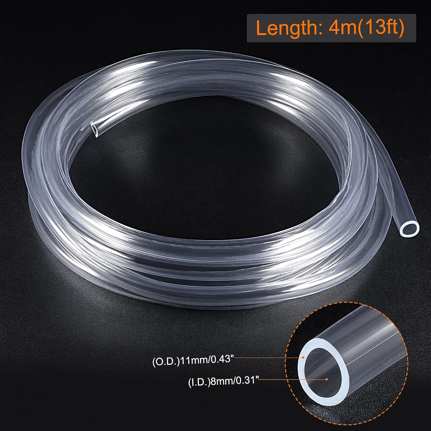 sourcing map PVC Transparent Hose Vinyl Tubing 8mm ID 11mm OD 4m Flexible Lightweight for Water Tube,Air Tube - Image 3