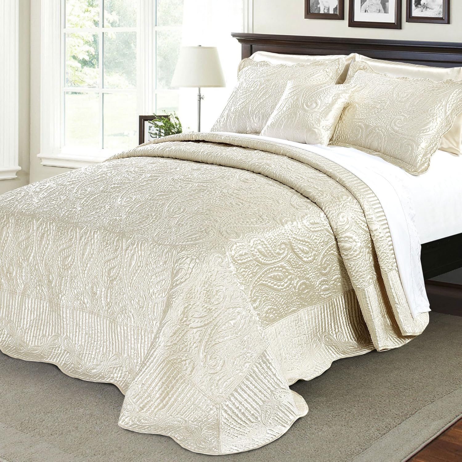 Home Soft Things Quilted Satin 4 Piece Bedspread Set