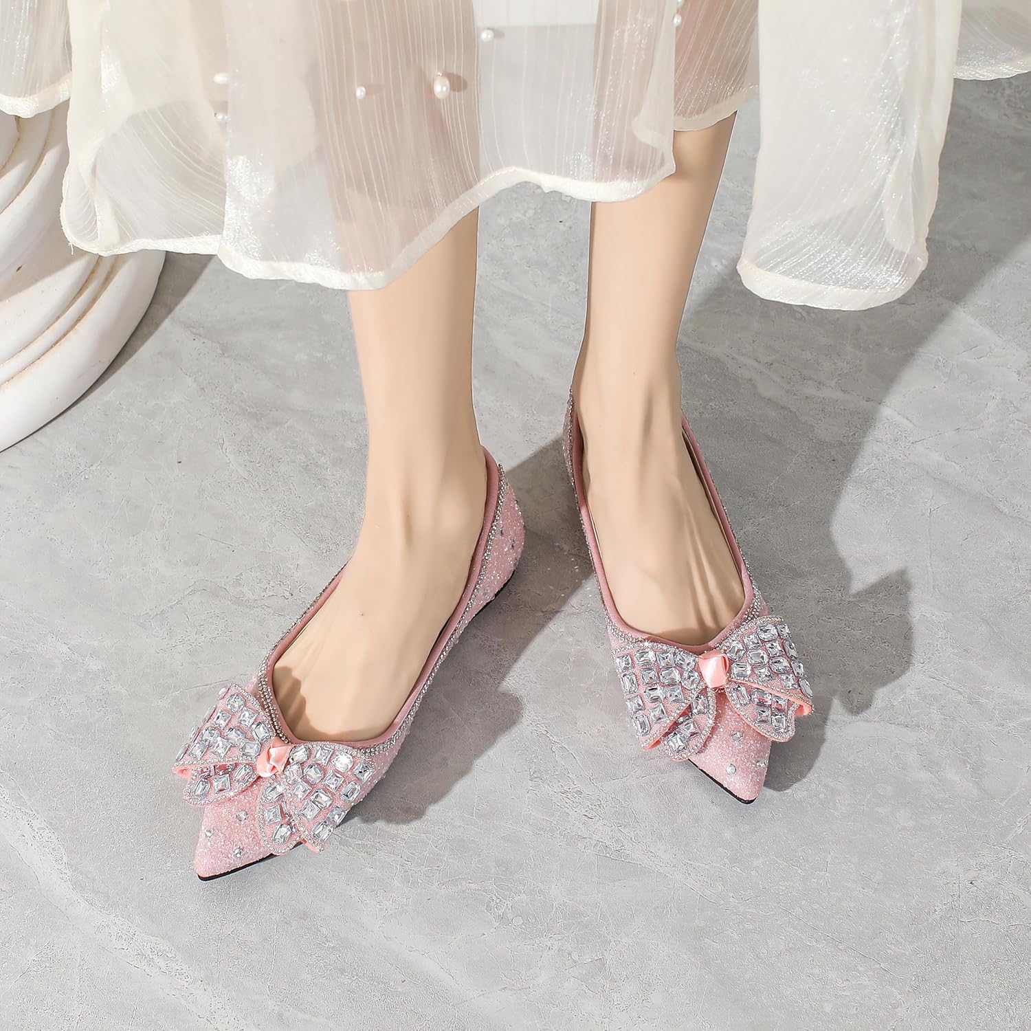 Women's Pointed Toe Flats Diamond Bow Sequin Comfortable Slip On Flats Light Weight Dress Shoes - Image 3