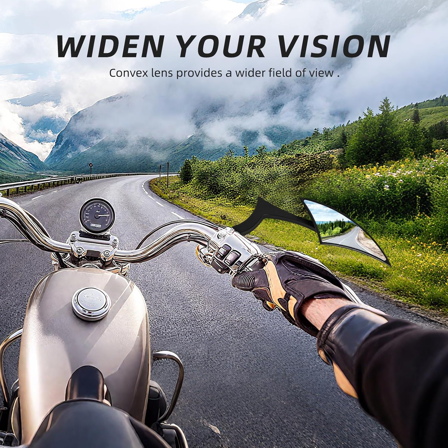 Motorcycle Mirrors for Handlebars, Black Adjustable Motorcycle Rearview Mirrors Compatible with Harley Touring Softail Sportster Dyna Electra Street Road Glide Road King 1982-2025