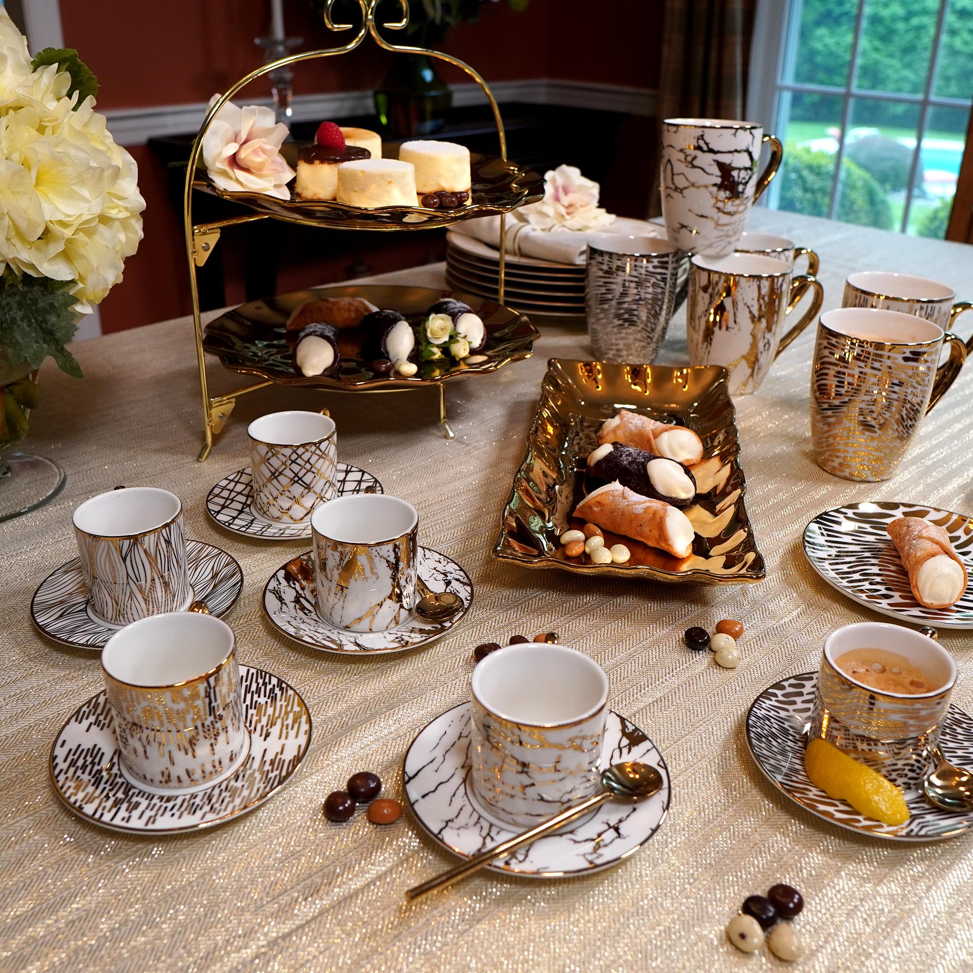 Amazon.com | Matrix Gold Porcelain Espresso Cup & Saucer Set – 6