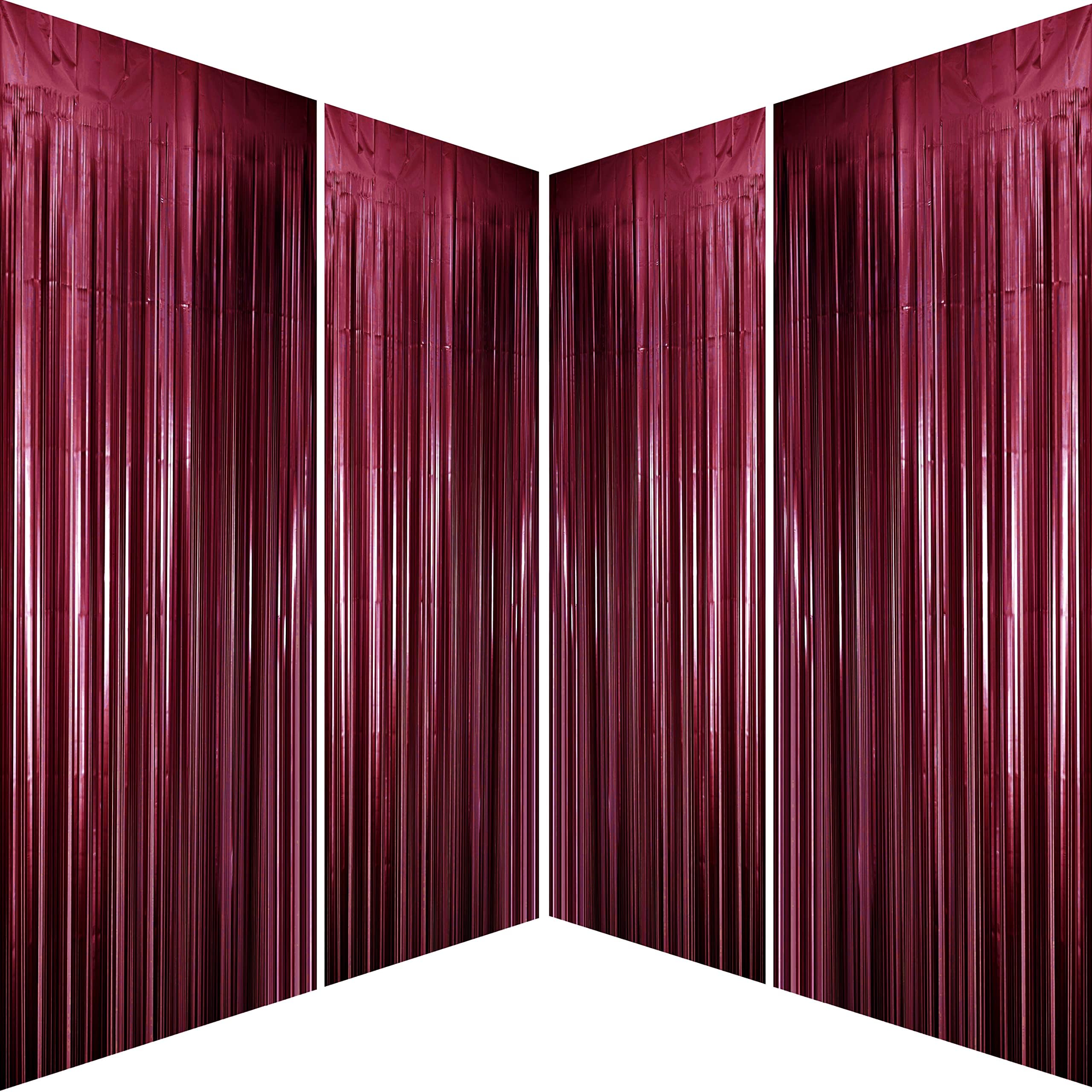 Burgundy Bachelorette Party Tinsel Foil Fringe Curtains for Wedding Anniversary Bridal Shower Happy Birthday Valentines Mothers Day Graduation Party Photo Booth Props Backdrops Decorations, 4pc