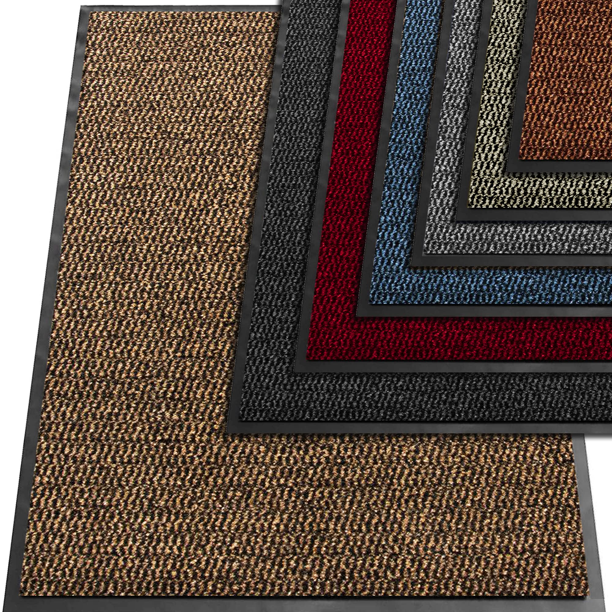 TrendMakers Beige/Black Durable Rubber Door Mat, Front Waterproof Floor mat, Low Profile, Heavy Duty Welcome Doormat Indoor/Outdoor, Rug Mats Entrance, Kitchen, Non Slip Runners (90cm x 200cm)