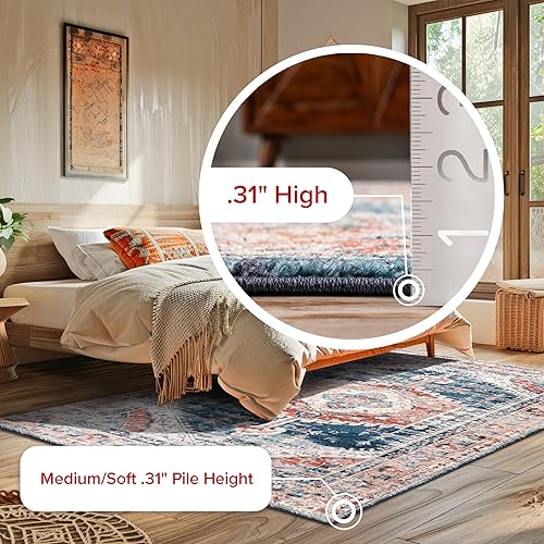 Miniatura 4 de nuLOOM Harley Faded Medallion alfombra de área, 8 pies, cuadrada, color azul