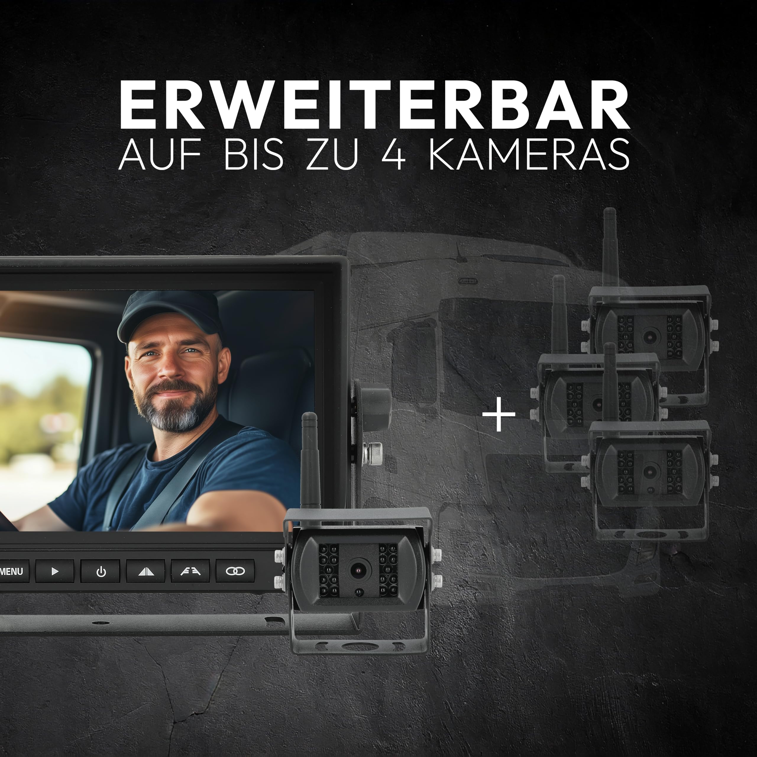 VSG24 7“ Evolution HD Funk Rückfahrsystem für Wohnmobil & LKW, KFZ Set kabellos inkl. Rückfahrkamera + Monitor, einfach zum DIY Nachrüsten 12V-24V, Kamera digital, Auto Rückspiegel Einparkhilfe